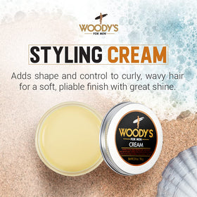 Woody's clay pomade jar open, showcasing creamy texture for easy distribution.