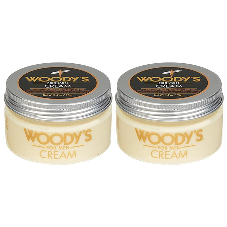 Woody's Matte Finish Clay Pomade jar for flexible hold on curly hair.