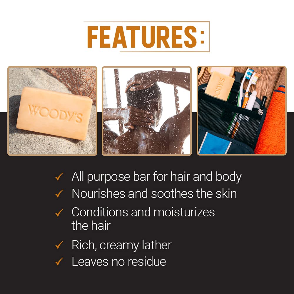 Woody's nourishing Shea Butter and Coconut Oil nourishes skin during showers.