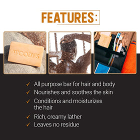 Woody's nourishing Shea Butter and Coconut Oil nourishes skin during showers.