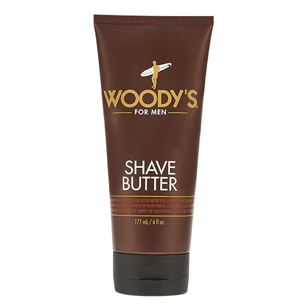 Woody's Shave Butter jar closeup showing rich formula for ultra-smooth shaving