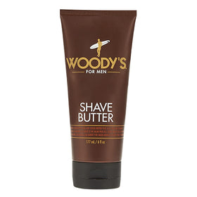 Woody's Shave Butter jar closeup showing rich formula for ultra-smooth shaving