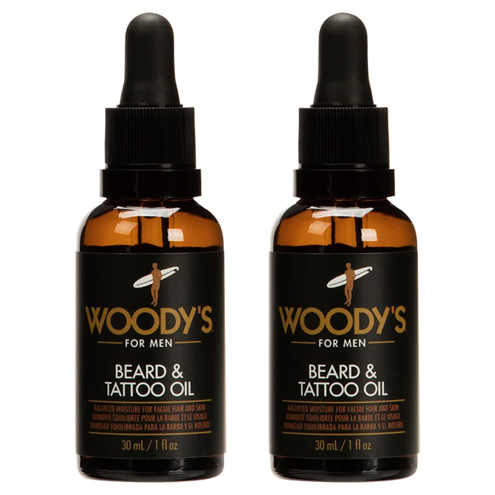 Woody's Tattoo & Beard Oil bottle front view for hydration.