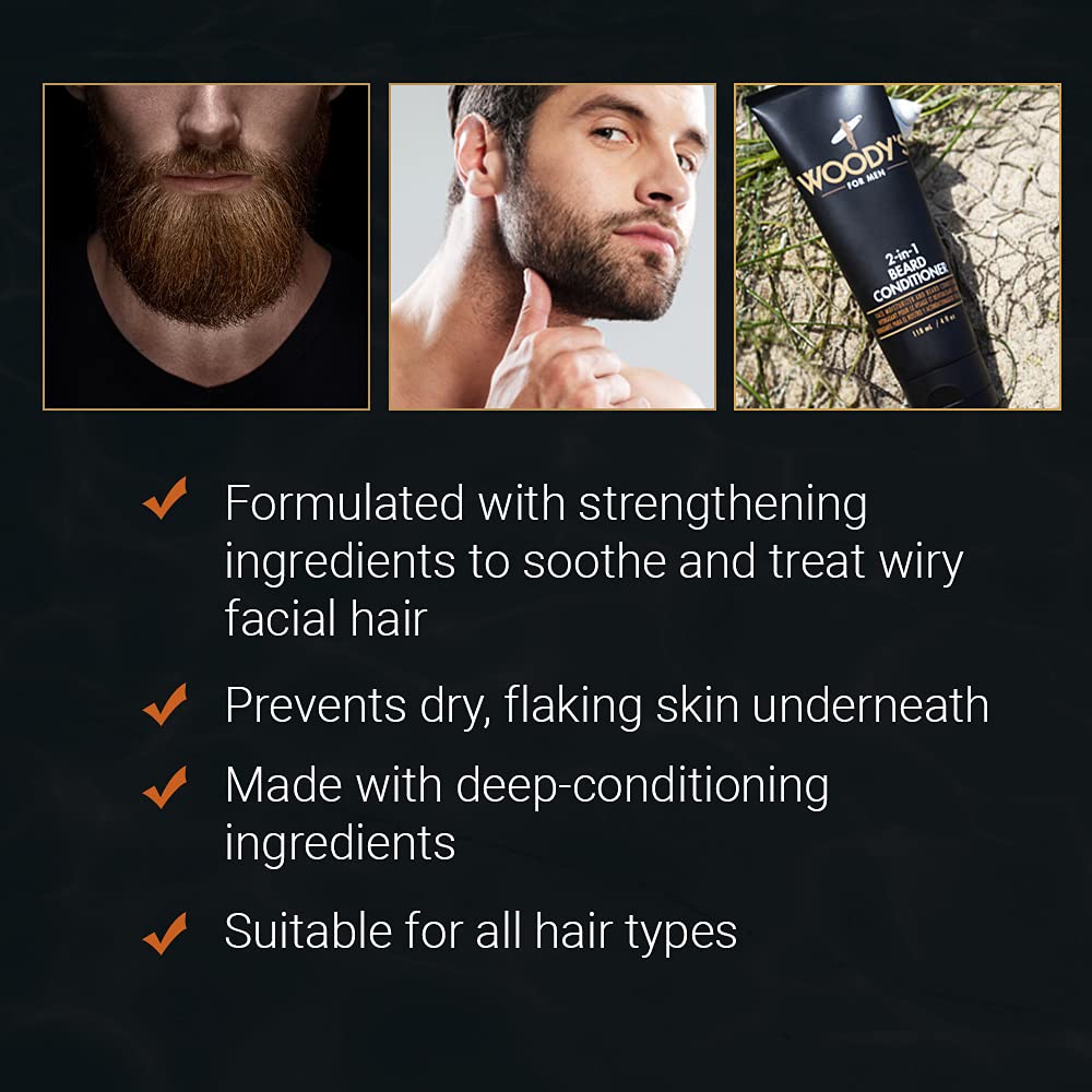 Woody's travel-size beard conditioner pack, perfect for on-the-go grooming.