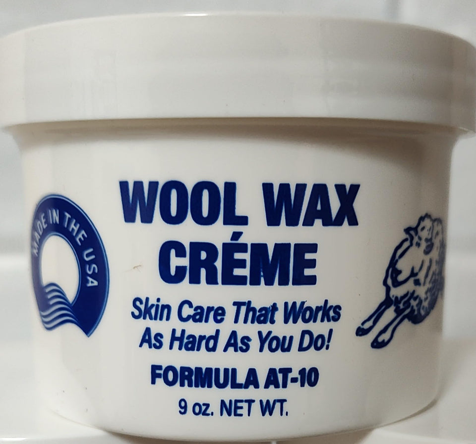 Wool Wax Skin Care AT-10 bottle shows fast absorbing moisturizer for daily hydration