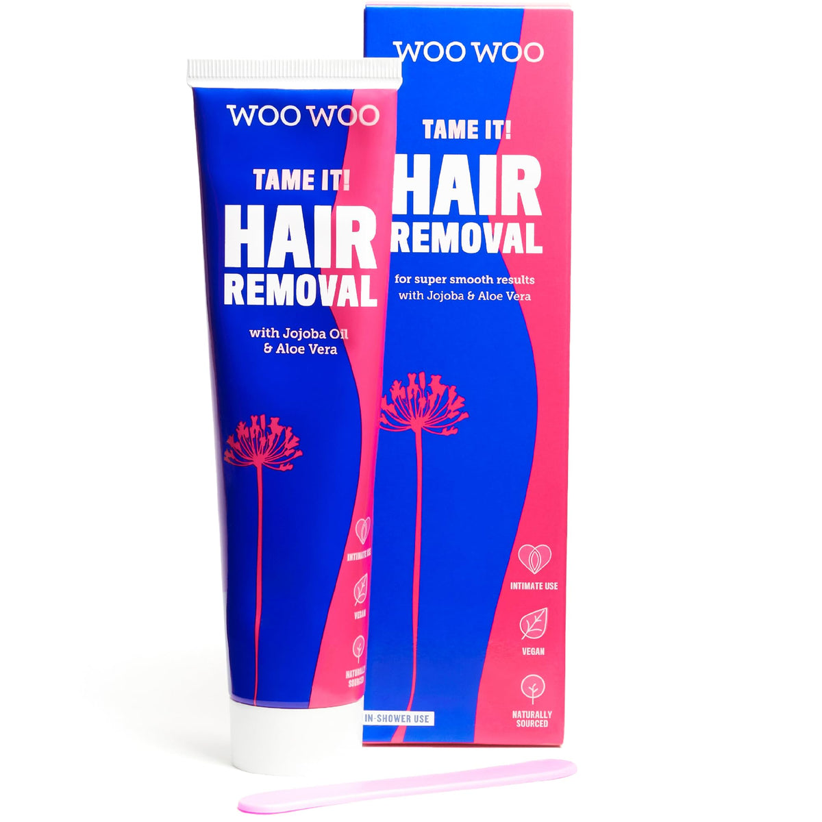 WOOWOO Tame It cream tube closeup highlighting vegan formula for sensitive skin.