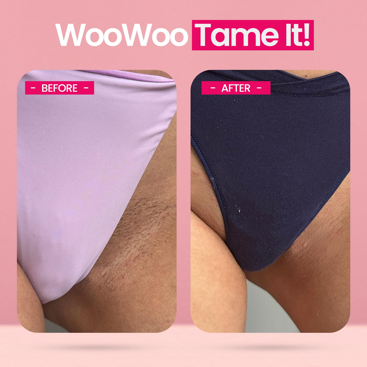 WOOWOO Tame It silky skin after use visual indicating smooth results.