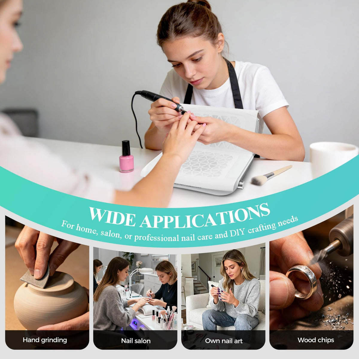 Woput Nail Dust Collector bottom view shows foldable design saving space.