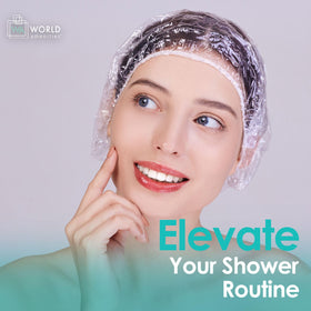 World Amenities corn-starch shower cap close-up shows waterproof, ultra-light construction.