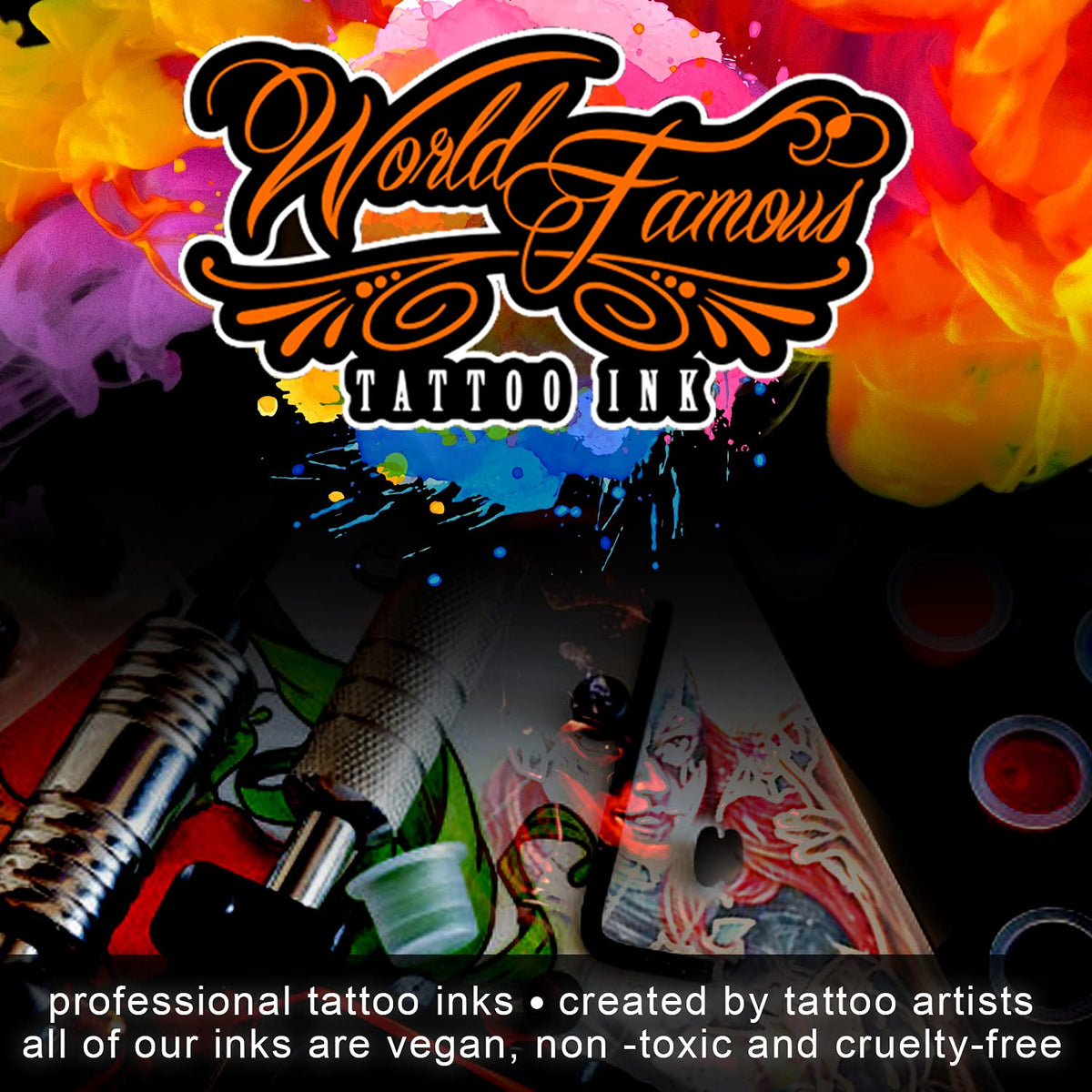 World Famous Tattoo Ink Canary Yellow tamper-proof label emphasizing secure use
