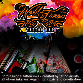 World Famous Tattoo Ink Canary Yellow tamper-proof label emphasizing secure use