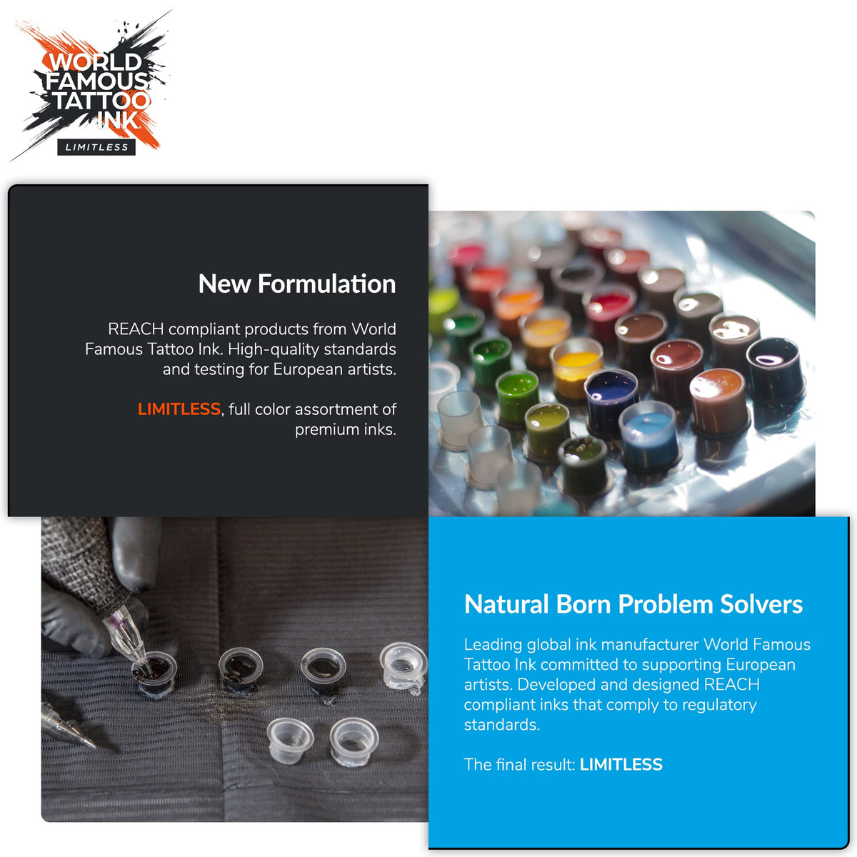 World Famous Tattoo Ink Limitless Light Flesh 1 label features tamper-proof packaging for trusted use.