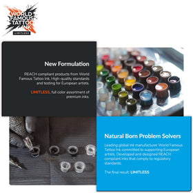 World Famous Tattoo Ink Limitless Light Flesh 1 label features tamper-proof packaging for trusted use.
