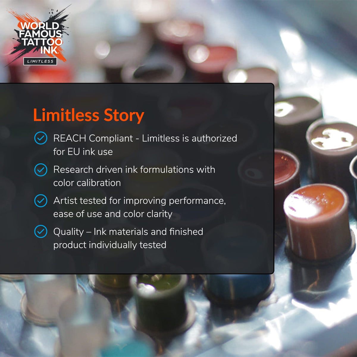 World Famous Tattoo Ink Limitless Light Flesh 1 pour showcases rich pigment for precise lines.