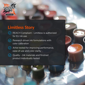 World Famous Tattoo Ink Limitless Light Flesh 1 pour showcases rich pigment for precise lines.