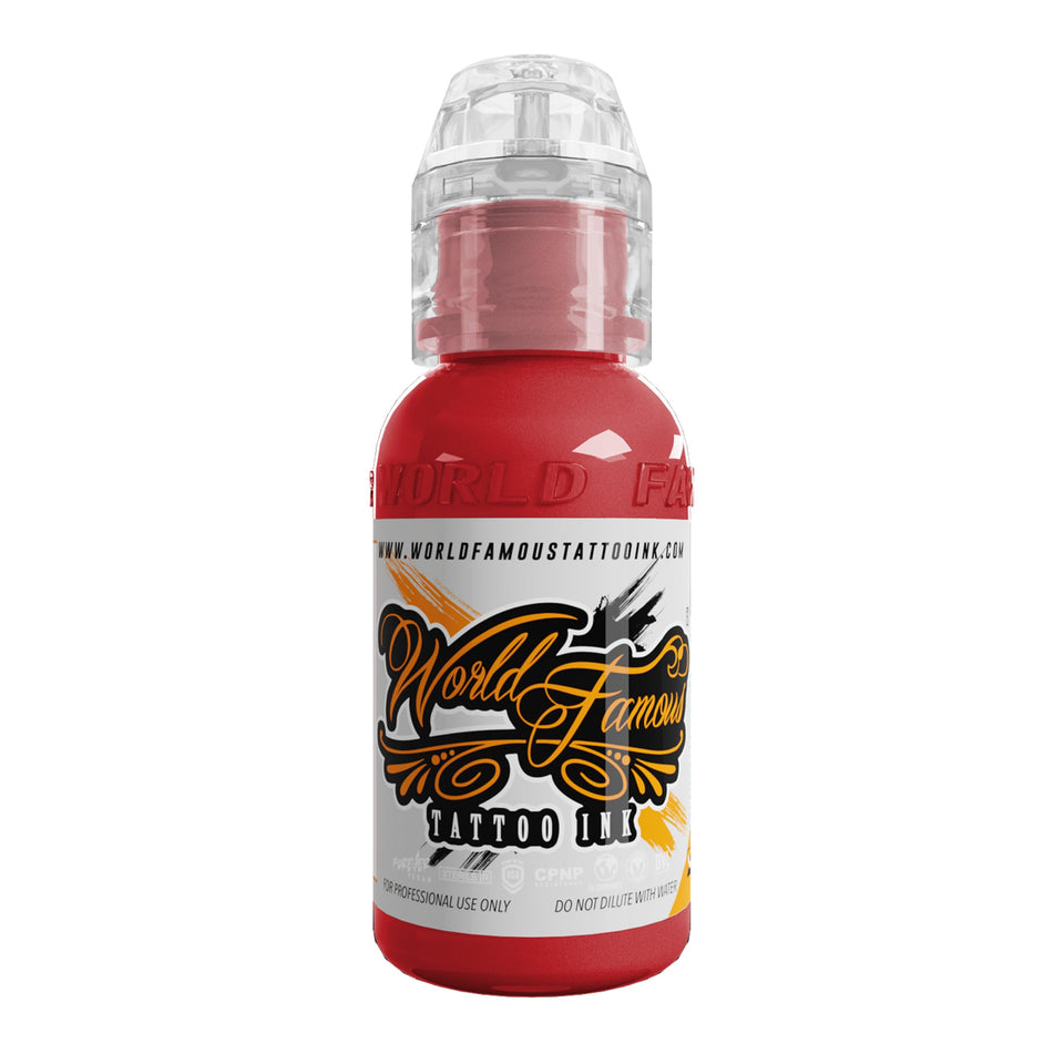 World Famous Tattoo Ink Sailor Jerry Red bottle for bold reds across skin tones.