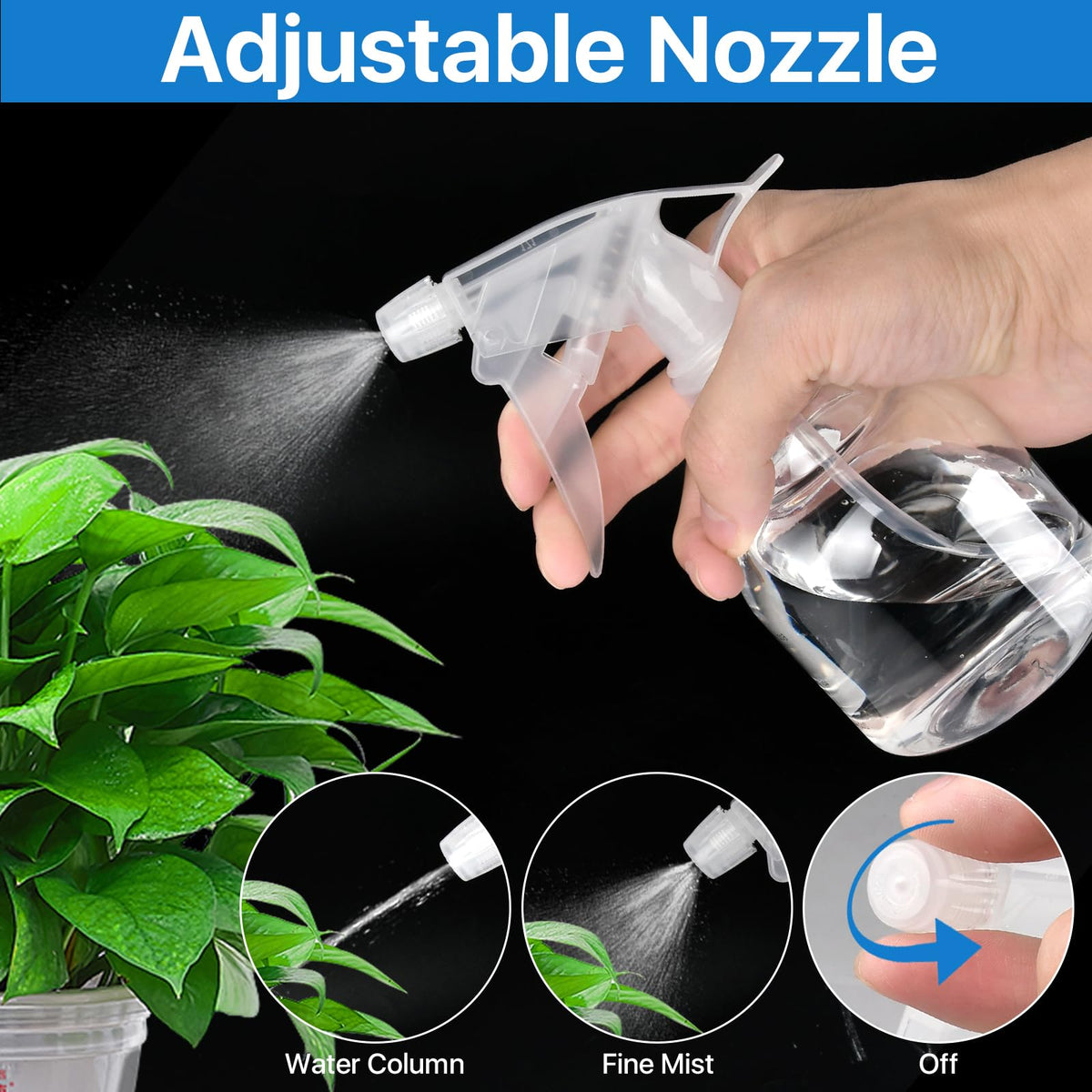 Worldity adjustable-nozzle spray bottle offers fine mist for delicate coverage.