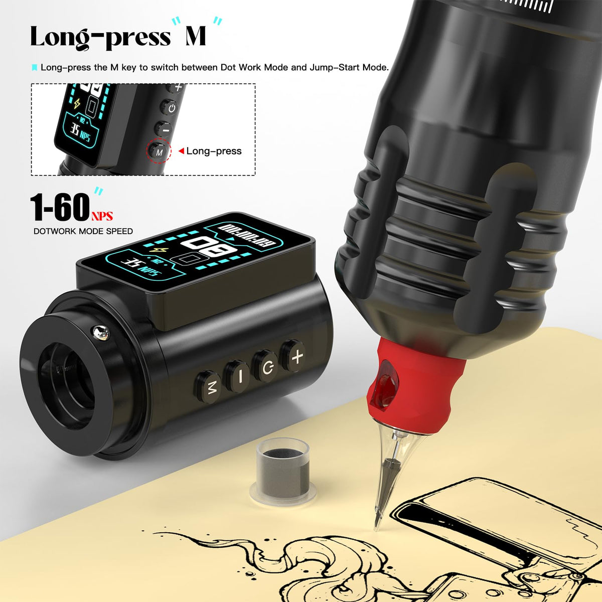 Needle stroke adjustment dial demonstrates precise 2.4–4.2 mm customization