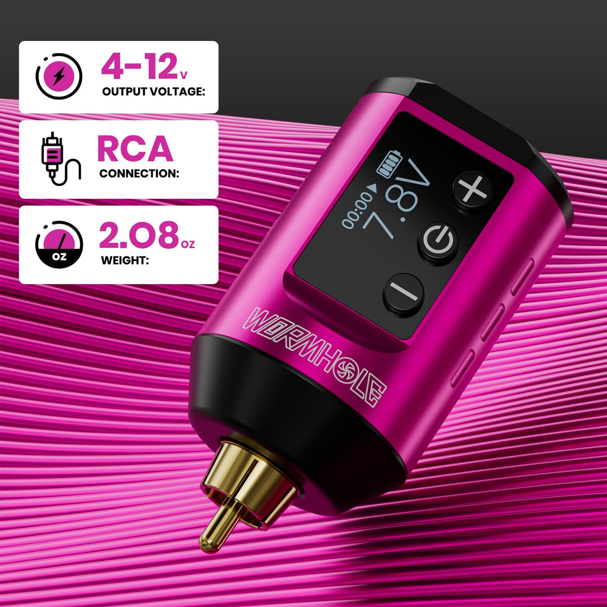 Wormhole Tattoo Battery Pack timing function tracks minutes during sessions.