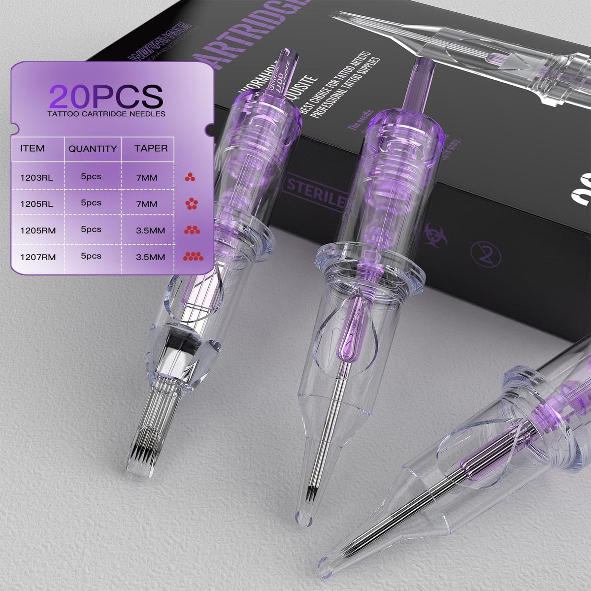 Wormhole Tattoo twenty cartridge needles support varied detailing.