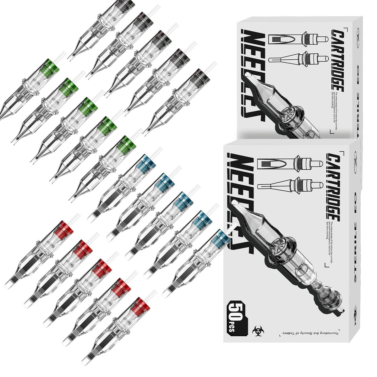 Wormhole Tattoo cartridge collection with long taper for precise lines and smooth ink flow.