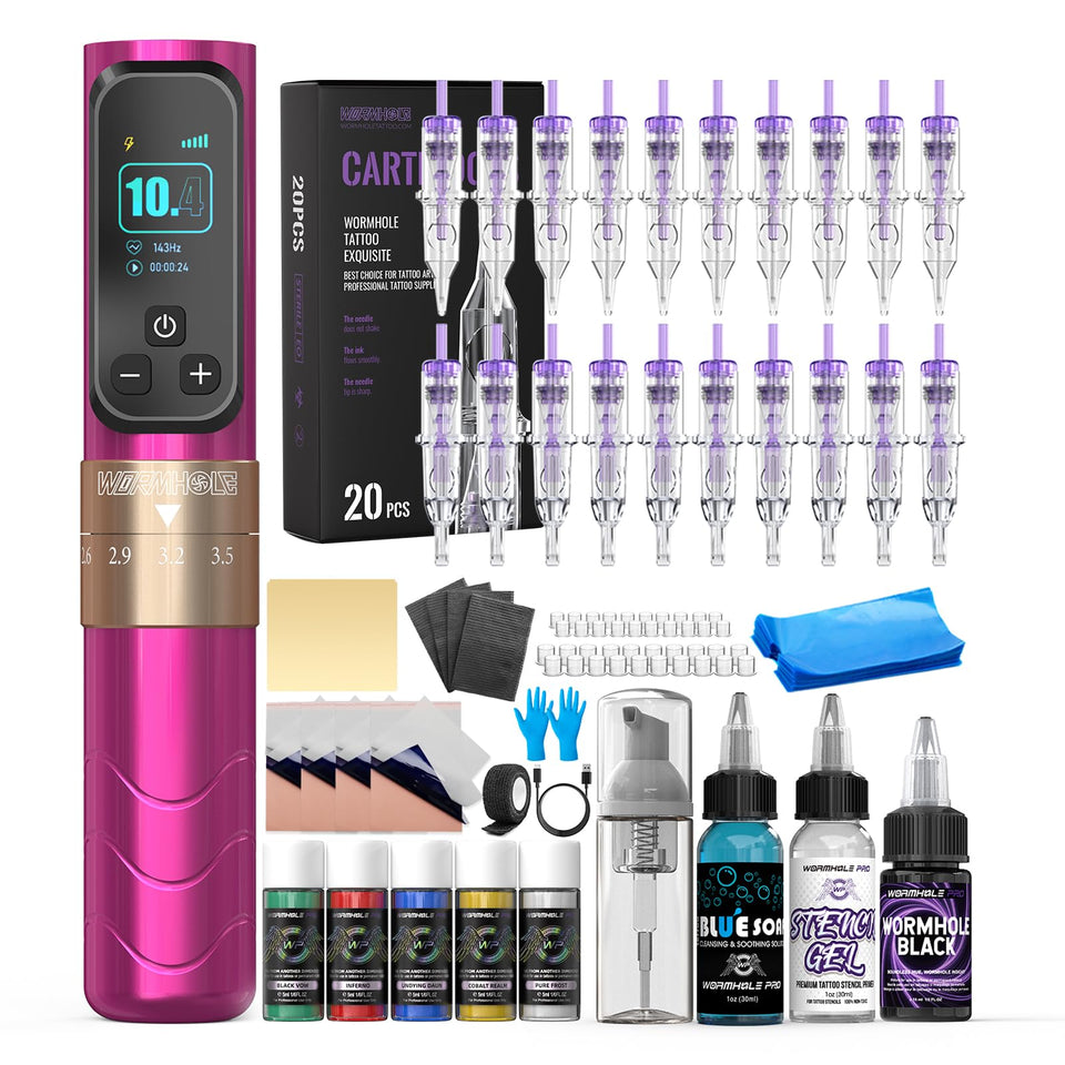 Wormhole Tattoo gun kit with adjustable stroke for precise eyebrow detailing and smooth lines