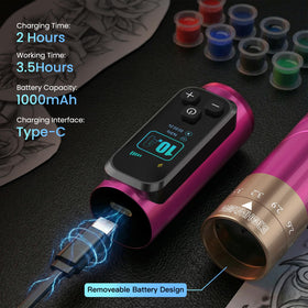 Wormhole Tattoo gun kit includes needles, inks, gel, soap, and transfer tools
