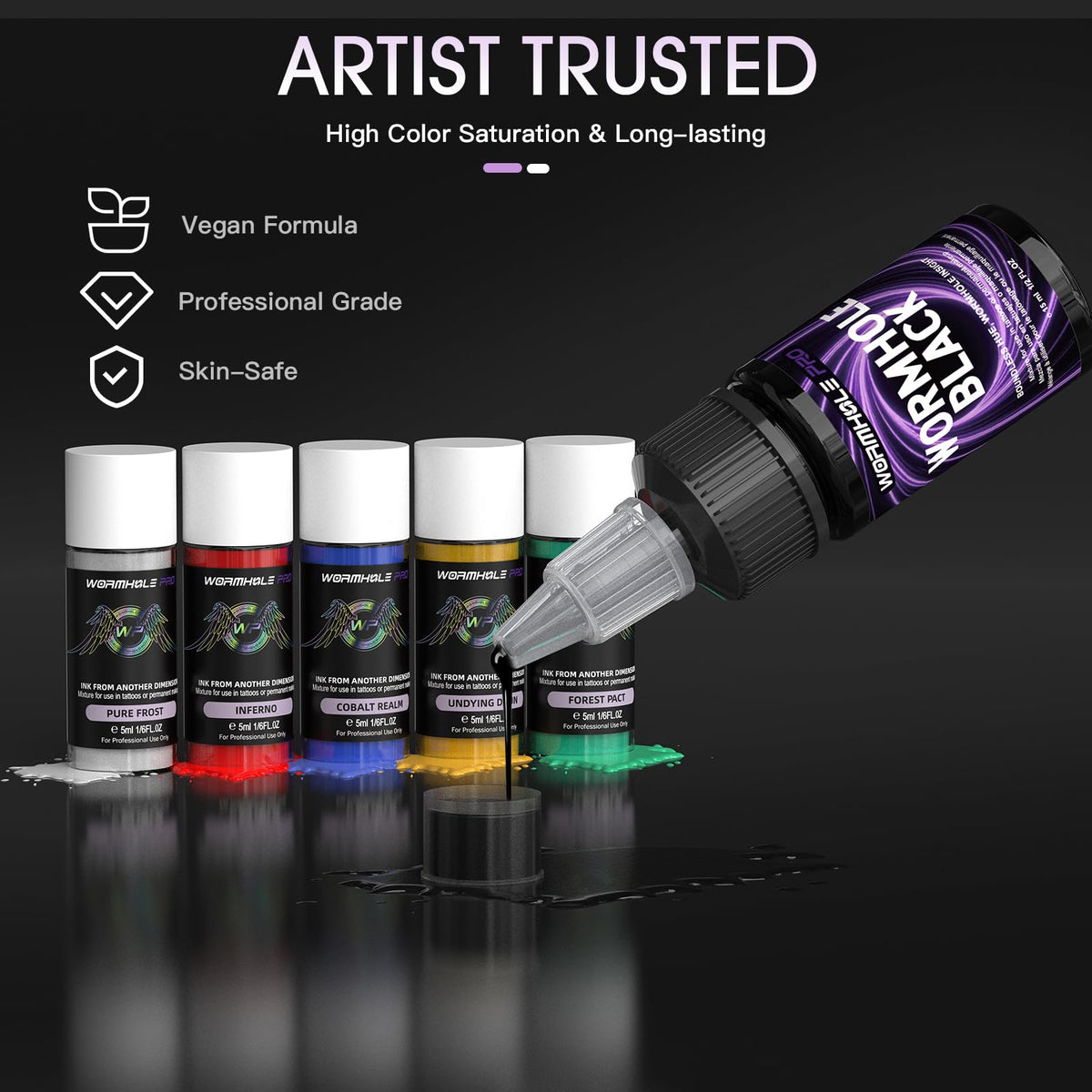 Wormhole Tattoo Gun Kit ink collection displayed with colorful options