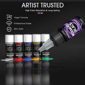 Wormhole Tattoo Gun Kit ink collection displayed with colorful options