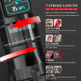 Wormhole Tattoo Gun memory modes save settings for quick setup.