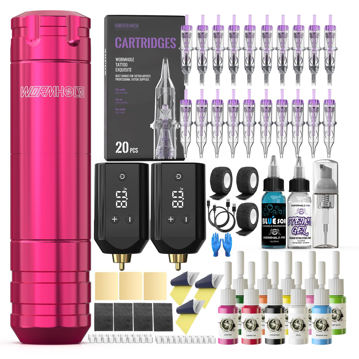 Wormhole Tattoo pink wireless pen offers precise line work.