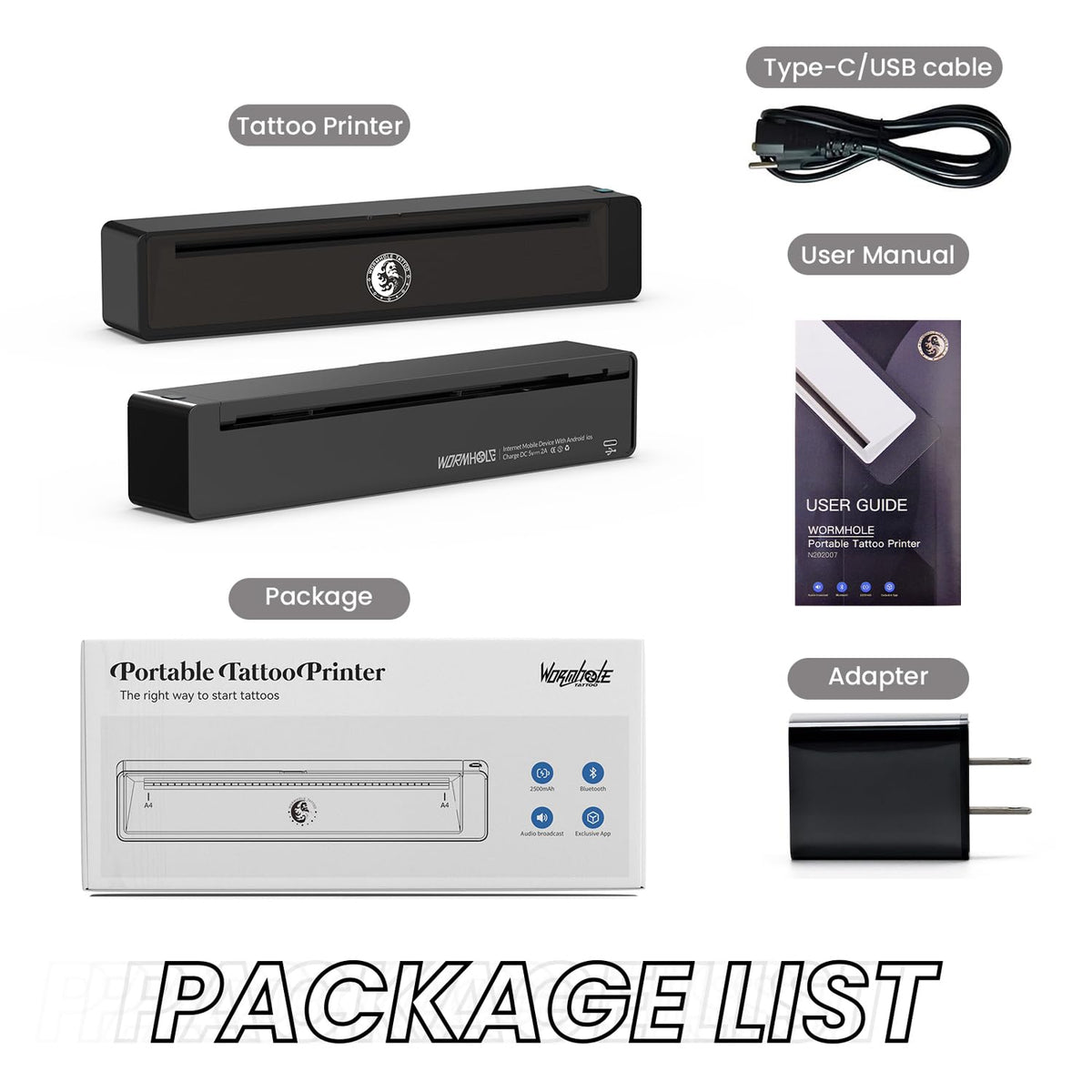 Wormhole Tattoo stencil printer with A4 paper support for larger designs.