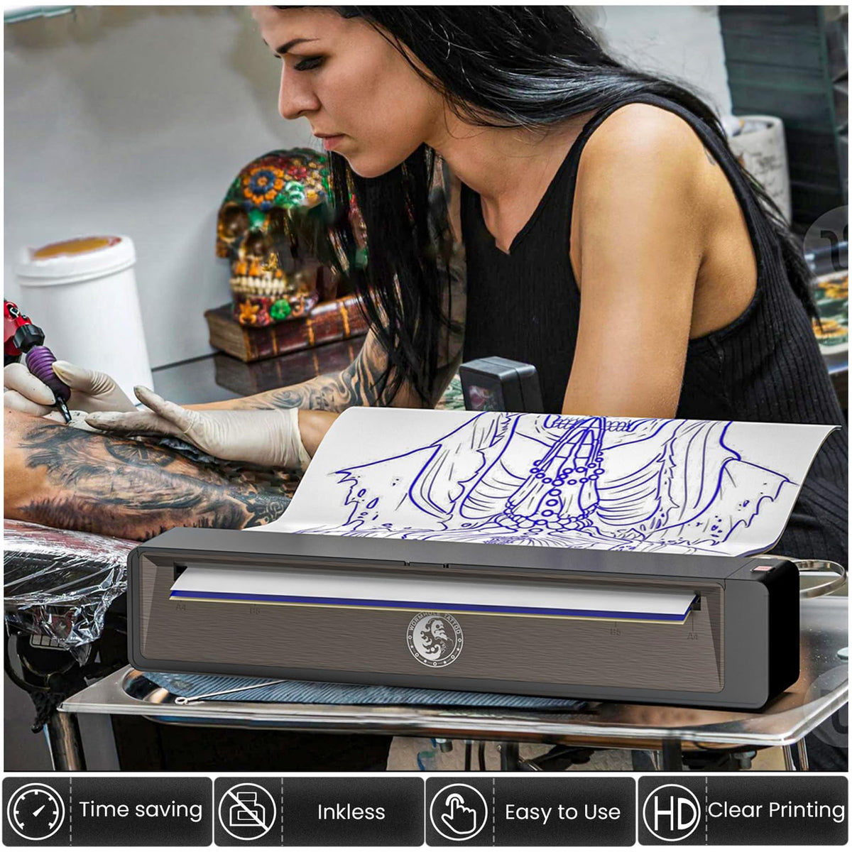 Wormhole Tattoo stencil printer app interface demonstrating easy image uploads.