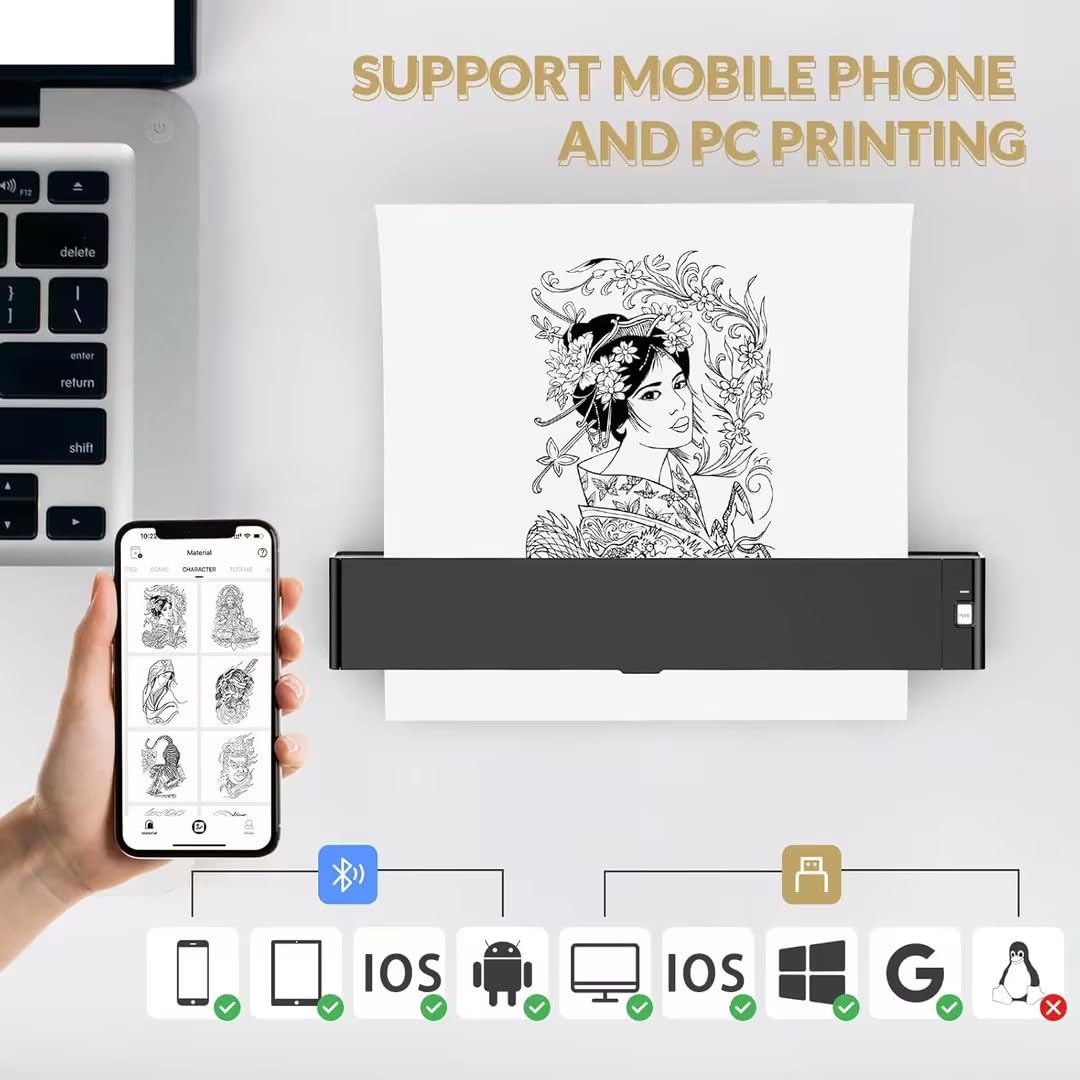 Wormhole Tattoo stencil printer compatible with Android iOS Windows