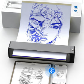 Wormhole Tattoo stencil printer front view, portable and ready for on-the-go sessions.