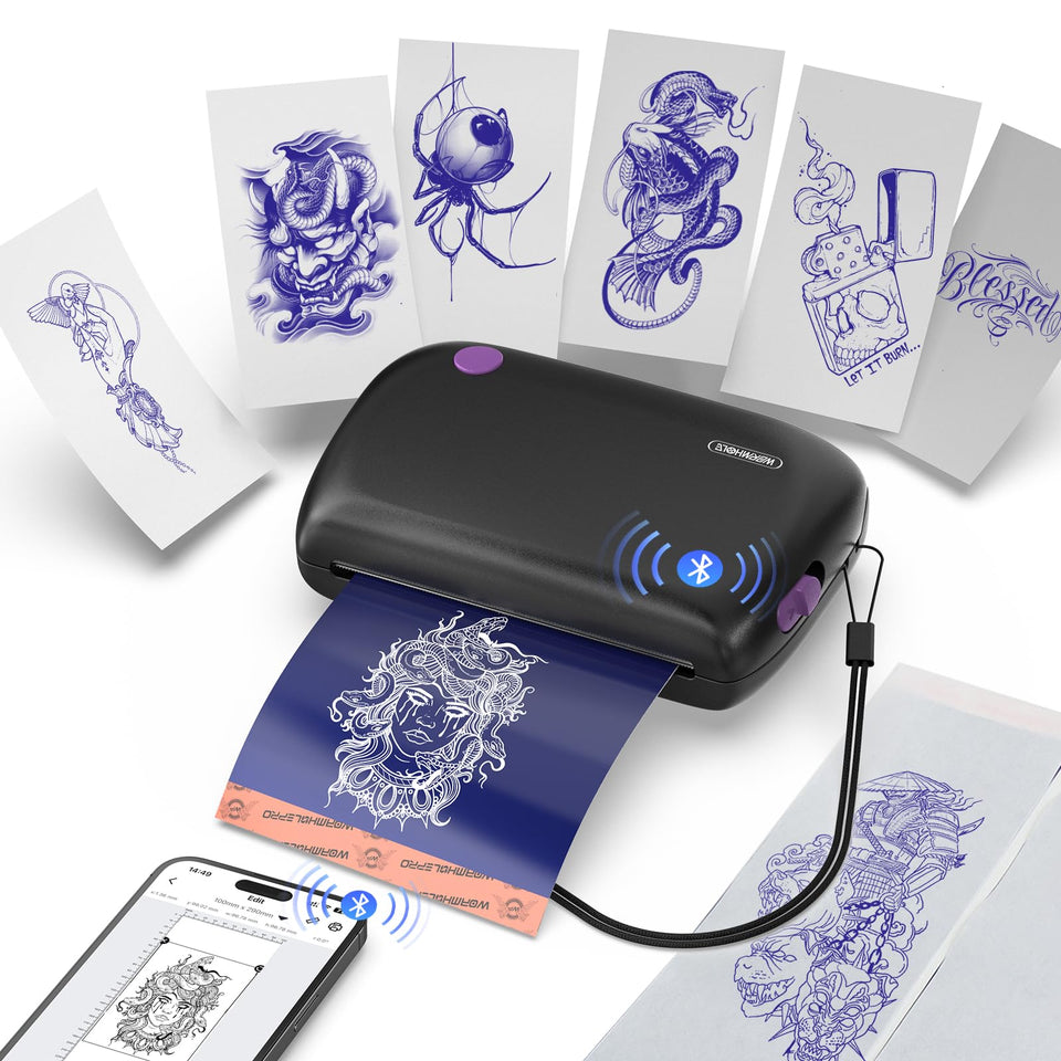 Wormhole MHT-M5 stencil printer front view for portable tattoo design