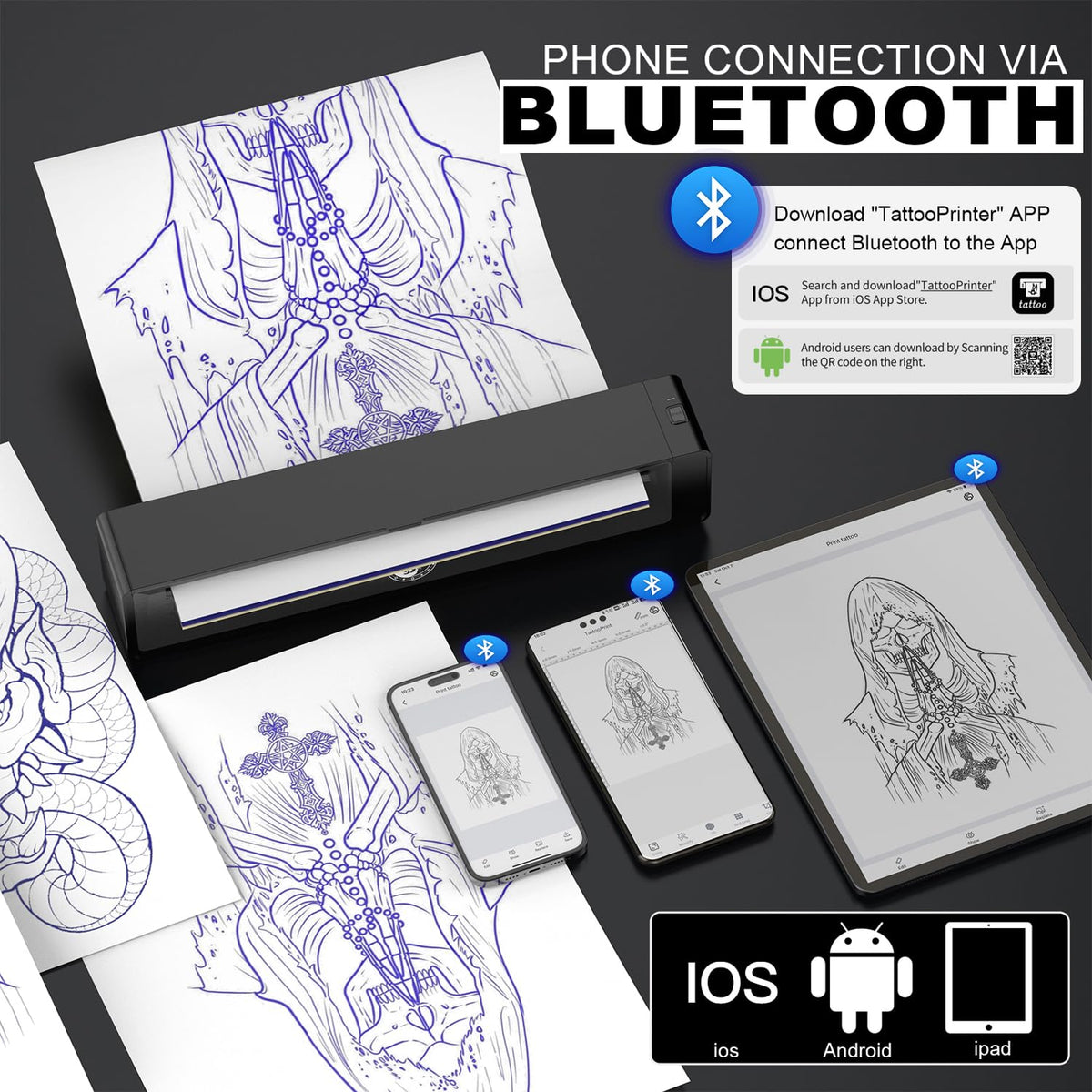 Wormhole Tattoo stencil printer side profile highlighting lightweight design for handling.