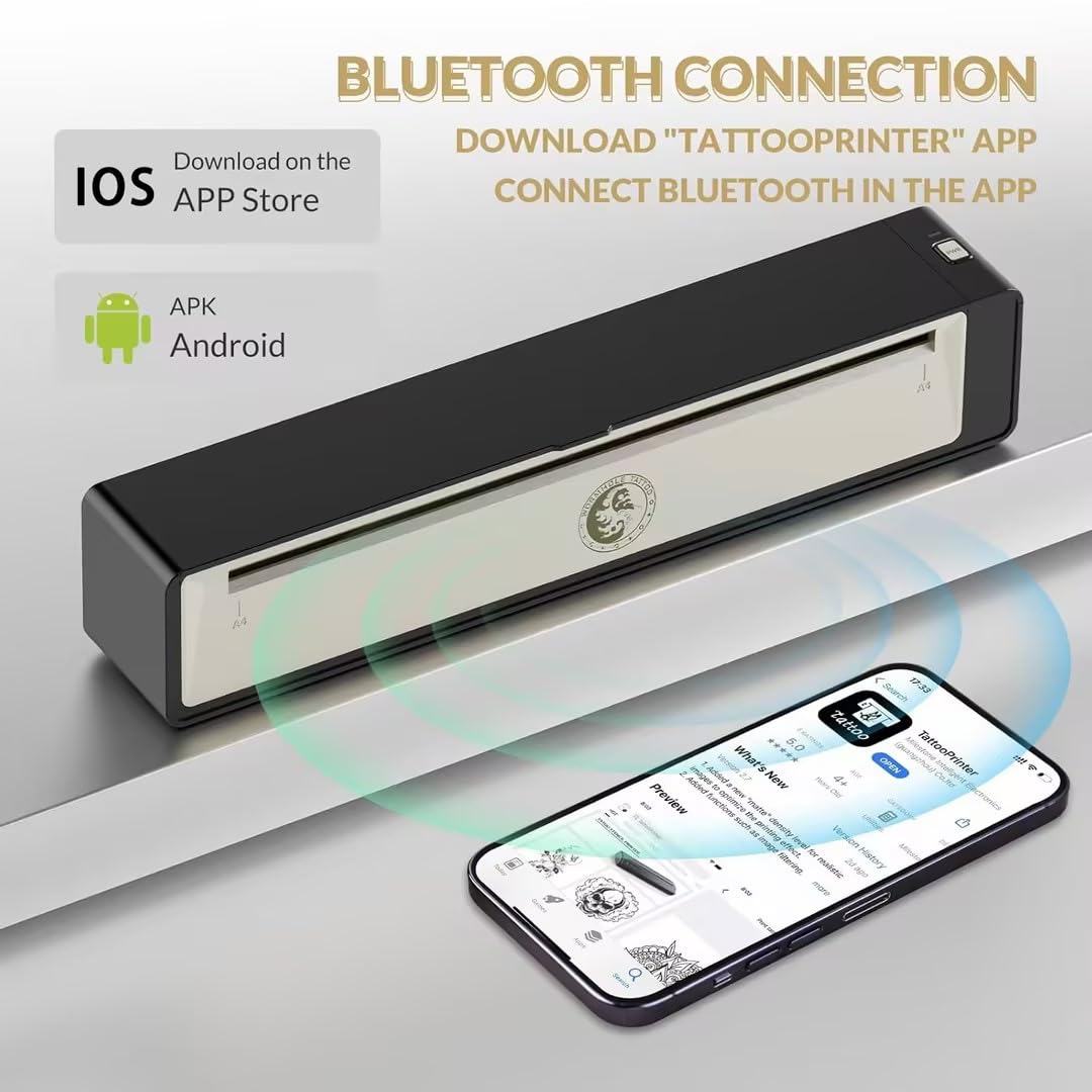 Wormhole Tattoo stencil printer with wireless Bluetooth connectivity