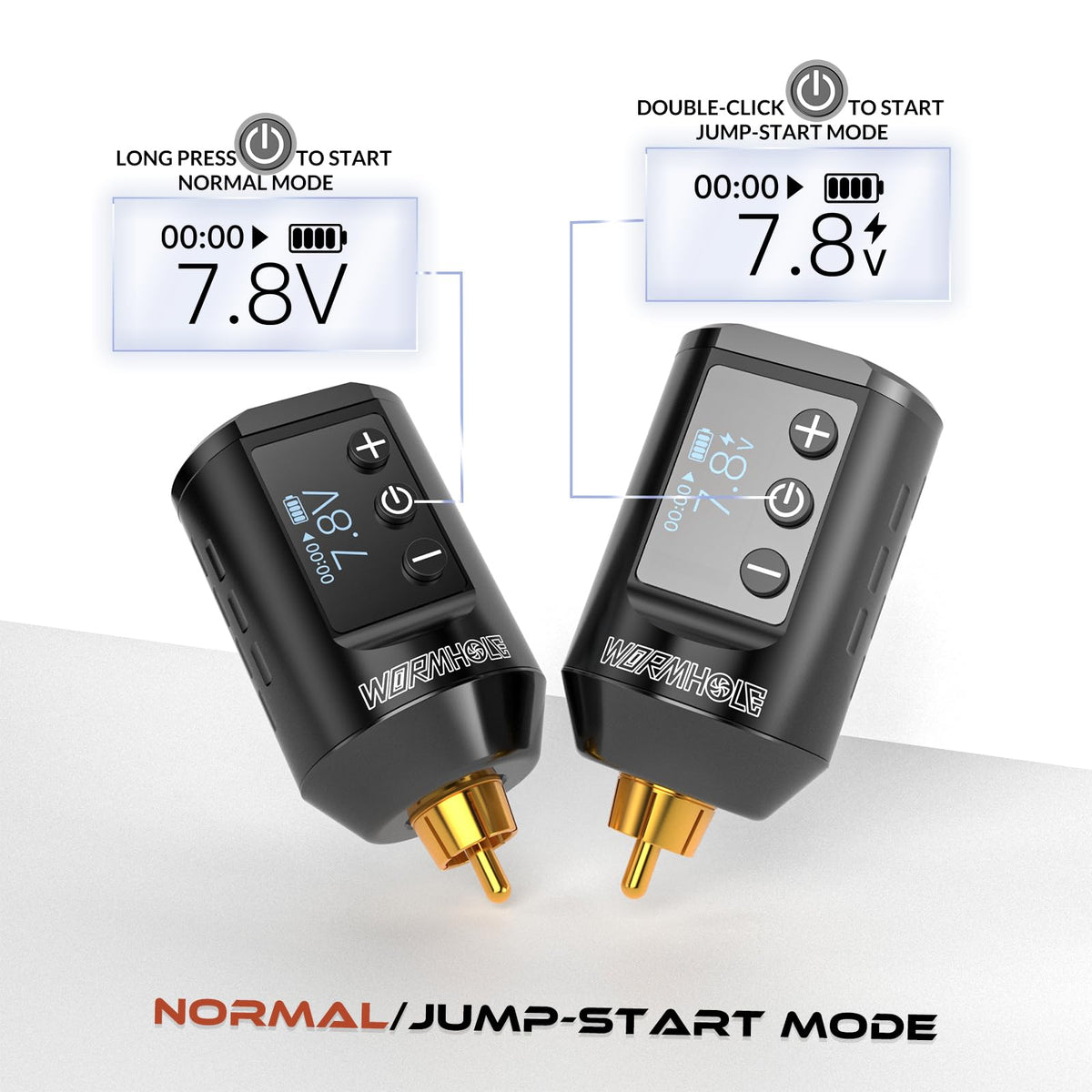 Wormhole Tattoo WB11-A LED digital display clearly shows voltage and status.