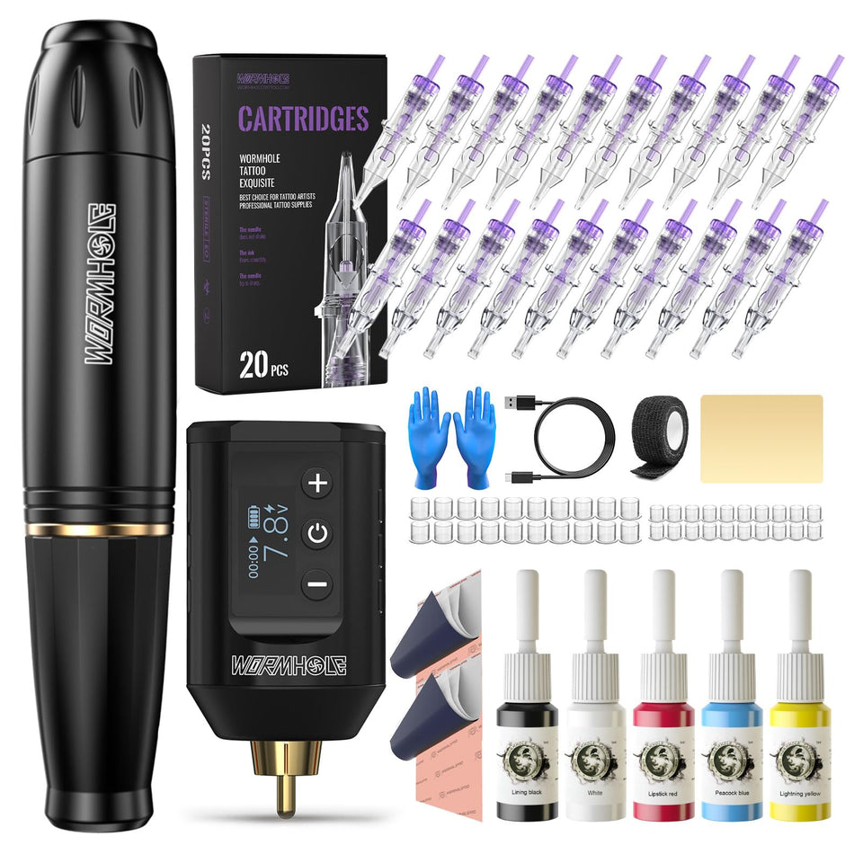 Wormhole Tattoo wireless kit with LED display enables precise control during sessions.