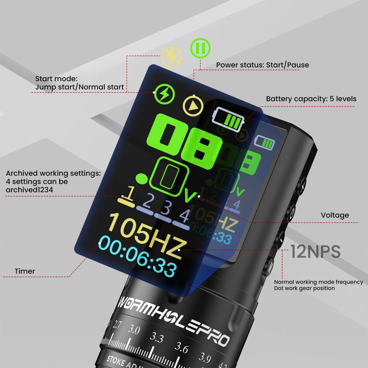 WORMHOLEPRO Aquila smart display close-up with readouts