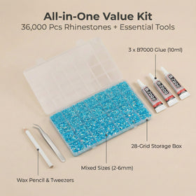 Worthofbest 28-grid organizer keeps rhinestones sorted by size for easy access