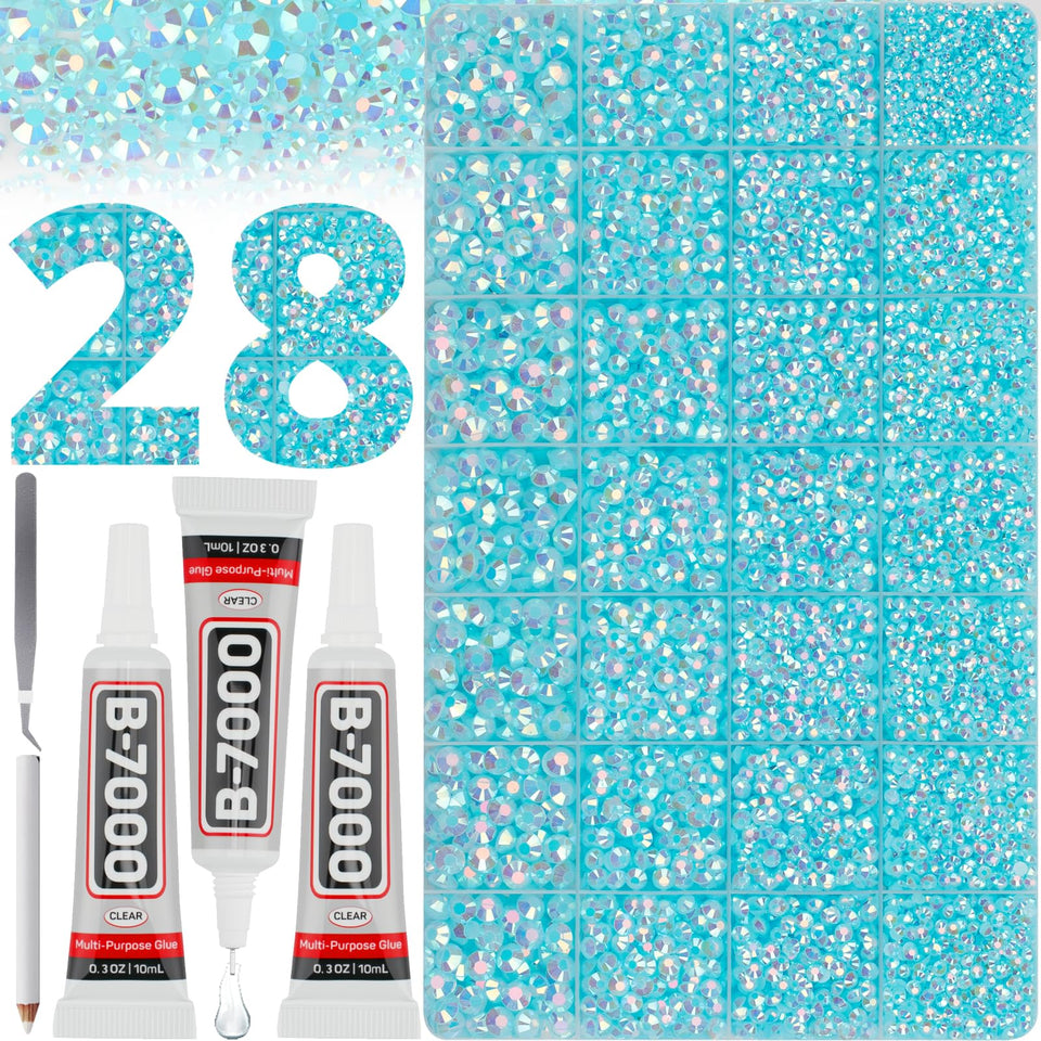 Worthofbest 36000pcs light blue rhinestones kit cover for sparkly DIY projects.