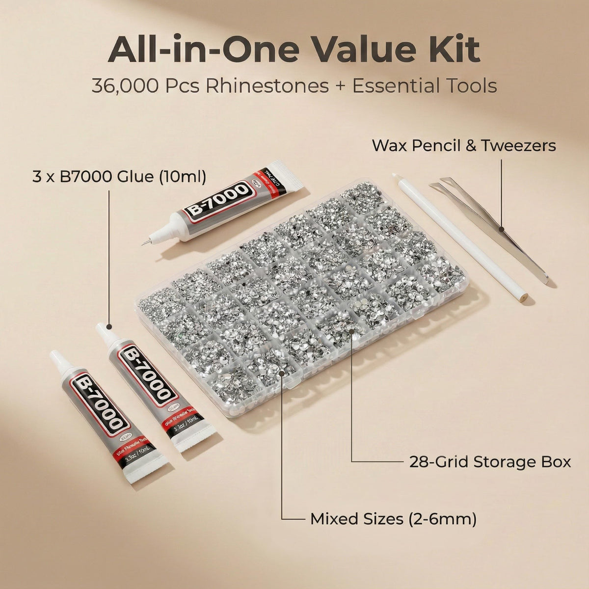 Worthofbest rhinestones in 5 sizes for detailed designs.