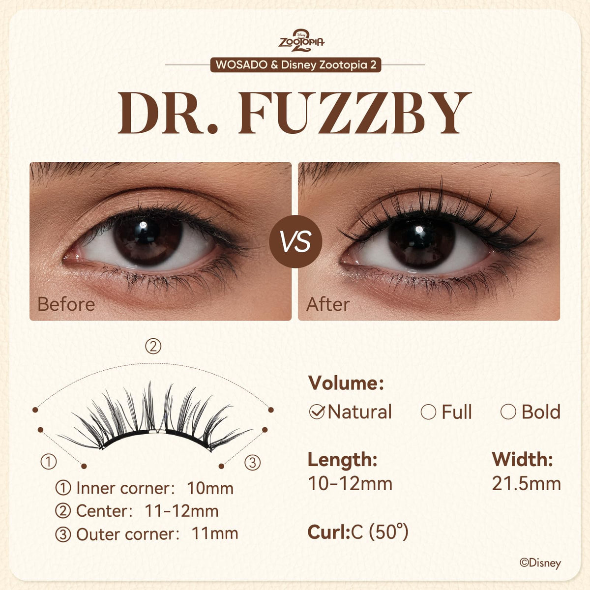 Close-up of WOSADO Dr.Fuzzby lashes showing wispy texture for a natural look