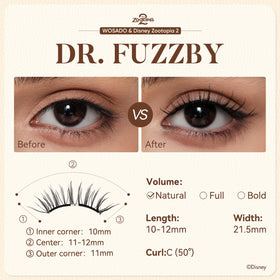 Close-up of WOSADO Dr.Fuzzby lashes showing wispy texture for a natural look