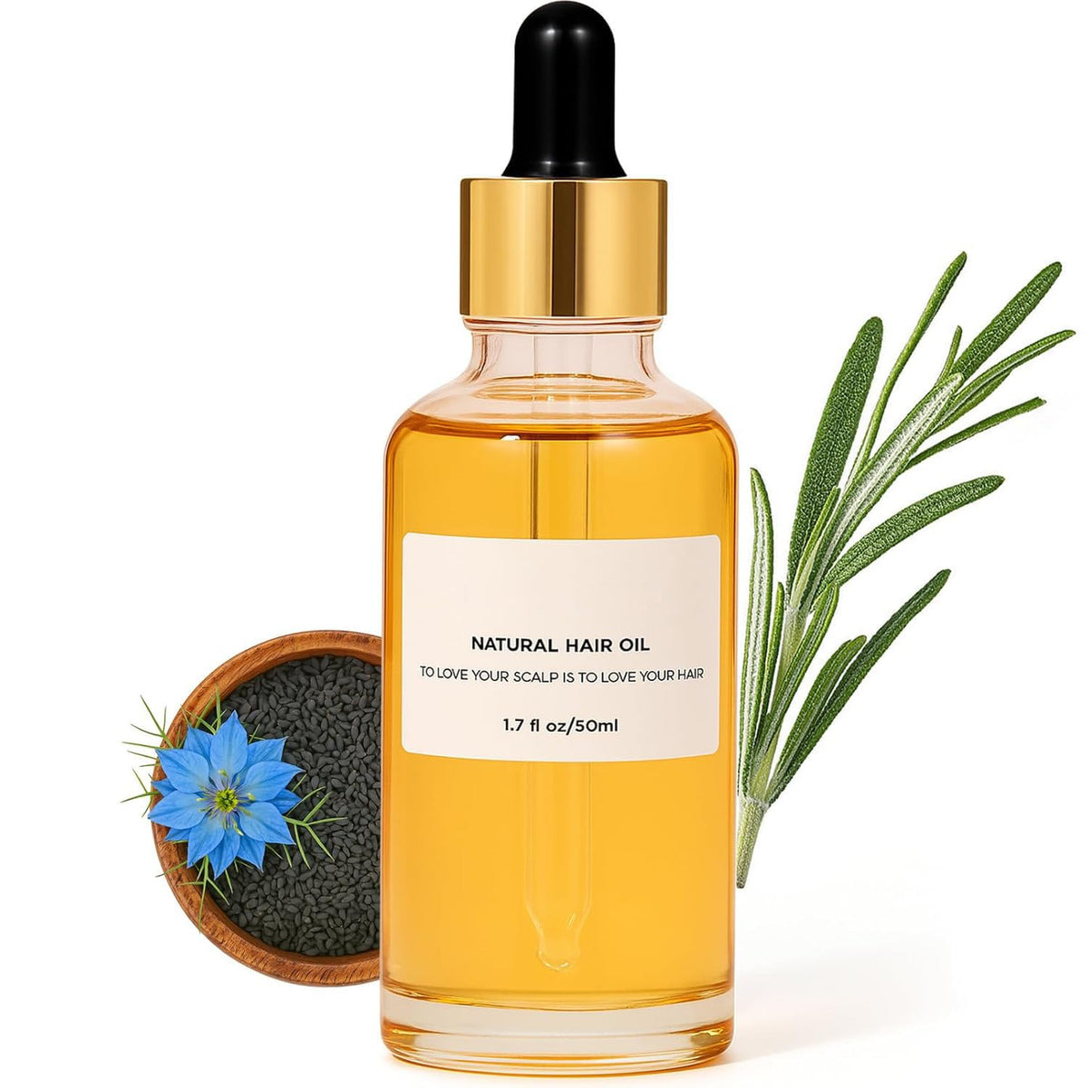 WOVOEO natural hair oil bottle with rosemary and coconut nourishes the scalp