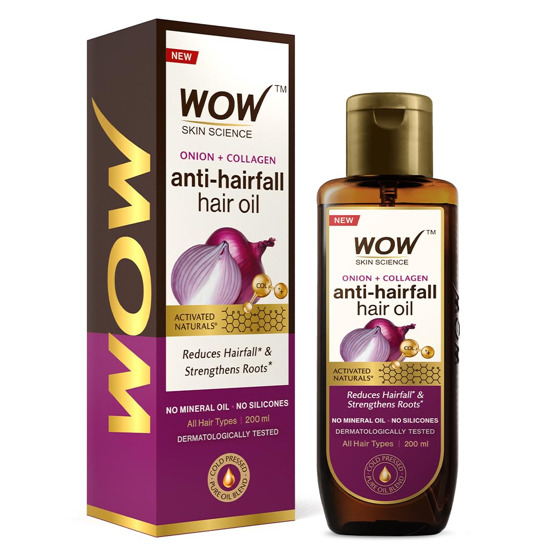 WOW Skin Science Onion Black Seed Hair Oil bottle for nourishing hair.
