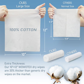 WOWOTEX 100% cotton touch close-up highlights thick, absorbent material for makeup removal