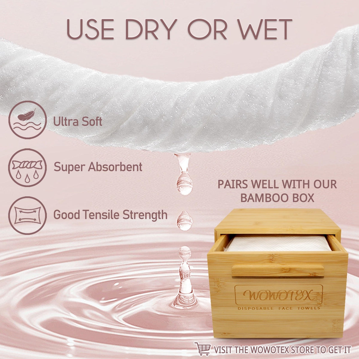 WOWOTEX baby care scenario showing gentle cleansing with towel